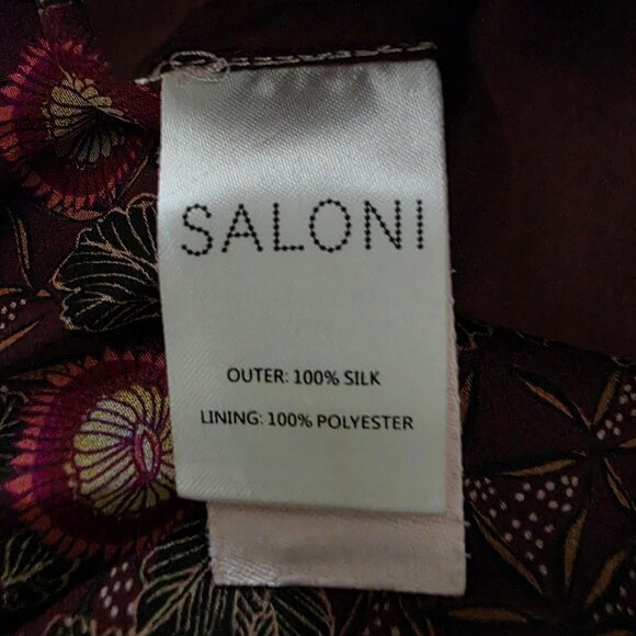 Saloni Floral High Neck Long Sleeve Maxi Dress US 6 Silk Burgundy - Picture 6 of 9